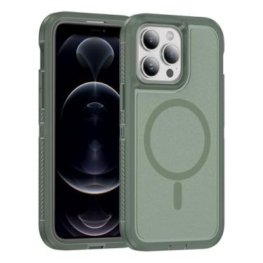 Imagem de Tuvror Capa magnética para iPhone 13 Pro Max, compatível com MagSafe, à prova de choque, à prova de poeira, à prova de quedas, proteção de camada dupla de grau militar, verde