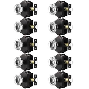 Imagem de Orger Puxadores de porta de passagem para corredor e armário, maçanetas de vidro com trava que não trava, maçanetas octogonais de cristal transparente, pacote com 10, roseta vintage de bronze polido a óleo com cristal resistente