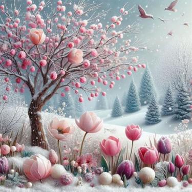 Imagem de Huacan Kits de ponto cruz, flor estampada, gama completa, kit de bordado DIY 11CT para adultos iniciantes 40,6 x 40,6 cm