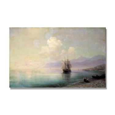 Imagem de Impressões em tela famosas. "Ships At Sea 58.4 cm por Ivan Aivazovsky, reproduções de arte clássicas, arte em tela de paisagem para decorações de quarto e escritório doméstico. 40 x 65 cm - 15,7 x
