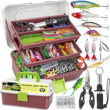 Imagem de THKFISH Caixa de equipamento de 3 camadas com equipamento incluído, 413 peças, kit de acessórios e ferramentas de iscas de pesca contém crankbait, anzóis, pesos, chumbadas, alicate de pesca de robalo