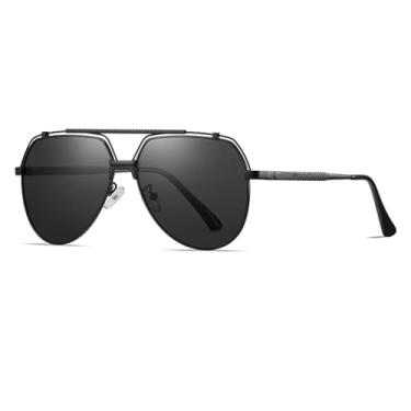 Imagem de VFDHN Óculos de sol polarizados com visão noturna e metal, masculino e feminino, UV400, armação grande, esportivo para dirigir (preto fosco e cinza)