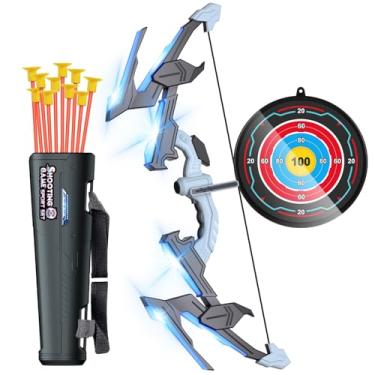 Imagem de YANLLY Arco E Flecha, Conjunto De Arco E Flecha Infantil Com Iluminação Led E 10 Flechas Com Ventosa, Alvo De Arco E Flecha E Estojo De Flecha, Brinquedos Para Áreas Internas E Externas Para Meninos
