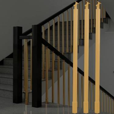 Imagem de LGEOELIAS Kit de montagem de poste de escada dourada, varanda/terraço/villa/loft, conjunto de 1, 3, 5, 7, 8, sistema de corrimão quadrado com suporte superior inclinável