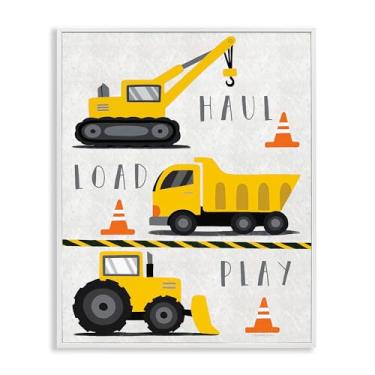 Imagem de Stupell Industries Haul Load Play Trucks Arte giclée emoldurada branca, design por Elizabeth Tyndall, 28 x 35 cm