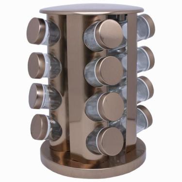 Imagem de Porta tempero / condimento 16 potes redondo giratório inox - Bazar Bom