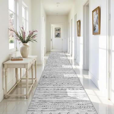 Imagem de Ksrau Tapete de corredor 7,8 x 50,8 cm lavável – extra longo antiderrapante moderno para corredor macio marroquino baixo tapete de piso interno para sala de estar cozinha impermeável tapetes
