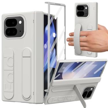 Imagem de YQODSZ Capa dobrável para Google Pixel 10 Pro com alça de pulso, alça de mão com suporte, proteção de dobradiça, protetor de tela, capa de câmera com borda elevada para Google Pixel 10 Pro Fold branca