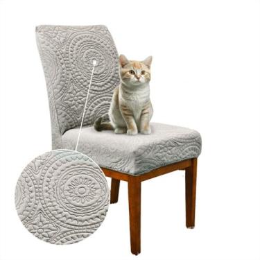 Imagem de Kit 4 Capa De Cadeira Jantar Anti Arranhão de Gato Mandala Cinza Claro
