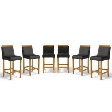Imagem de Kit Com 6 Banquetas Eloá Madeira Maciça Assento Estofado Para Bancada Courino Preto 503