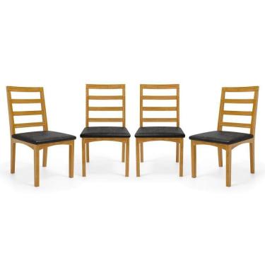 Imagem de Kit Com 4 Cadeiras Cecília Madeira Maciça Assentos Estofados Para Mesa De Jantar Courino Preto 503