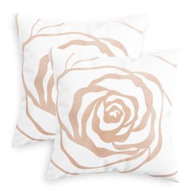 Imagem de CaliTime Pacote de 2 capas de almofada aconchegantes de lã minimalista com contorno geométrico rosa para sofá-cama, sofá, decoração de casa de fazenda, 45,7 x 45,7 cm, rosa empoeirado