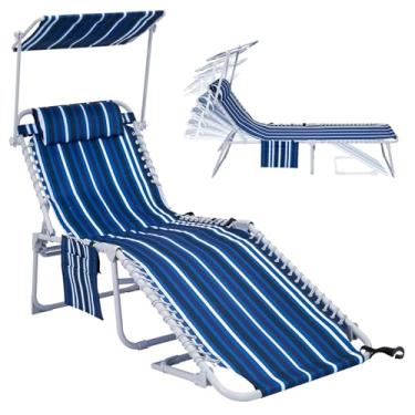 Imagem de #WEJOY Espreguiçadeira dobrável com cúpula, portátil, ajustável, 5 posições, espreguiçadeira de pátio com travesseiro e bolsa, para uso ao ar livre, gramado, quintal, praia, acampamento, piscina