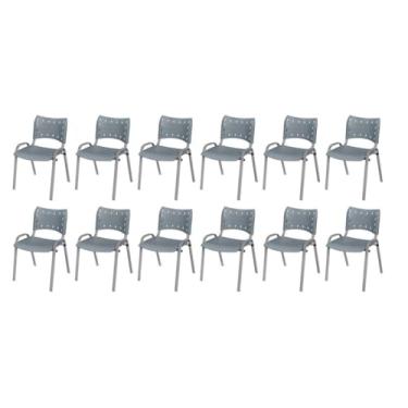 Imagem de Kit 12 Cadeiras Iso Base Cinza, Escola, Escriório, Igreja- Cinza