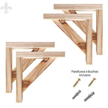 Imagem de Mão Francesa Madeira Kit 4 Suportes P/ Prateleiras 20x20cm - EA DECOR