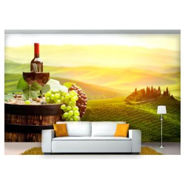 Imagem de Papel De Parede Barril Vinho Cacho De Uva 3D Al236 - Você Decora