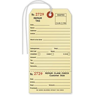 Imagem de SmartSign Pacote com 500 etiquetas de reparo numeradas sequencialmente com cordão anexado | Cartolina Manila de 7,9 cm x 15,9 cm