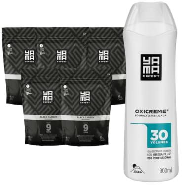 Imagem de Kit 5 Pó Descolorante Black Carbon + Oxigenada 30 Volumes 900ml Grande Profissional 8 Tons Yama 300g