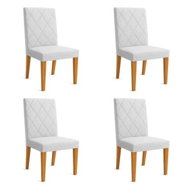 Imagem de Kit 04 Cadeiras de Jantar Estofada Siena Linho Cinza Pés Trapézio Castanho - Pallazio