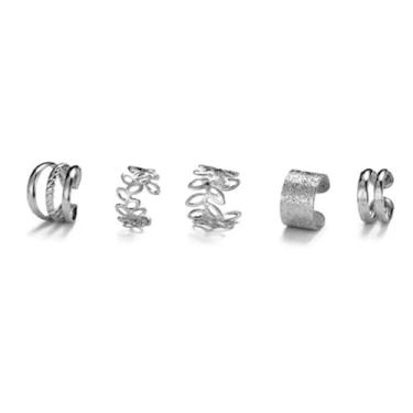 Imagem de Piercings Brincos Kit 5 Pressão Orelha Argola Banhado Prata