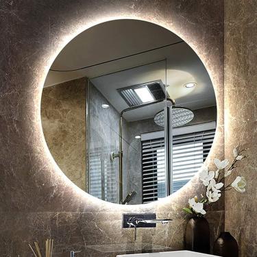 Imagem de Espelho, Espelho Hd à Prova De Explosão Para Banheiro Iluminado Por Led Com Luz De Fundo, Redondo Sem Moldura Montado Na Parede, Espelho Vity Para Barbear, White Light, 80CM With switch