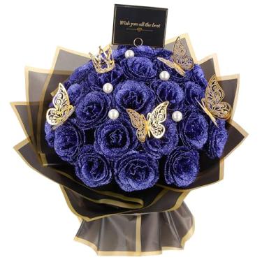 Imagem de Acfruits Buquê De 30 Rosas Brilhantes, Flores Artificiais Azuis Brilhantes Com Hastes, Falso Faça Você Mesmo Para O Dia Dos Namorados, Aniversário Mãe, Formatura, Aniversário, Casamento