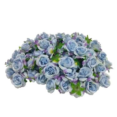 Imagem de ATFL Cabeças de flores artificiais de rosas azuis, 80 peças de rosas de seda a granel, flores falsas sem caule para flores faça você mesmo, cabeças de flores de rosas sem haste artificial para buquê