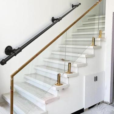 Imagem de Corrimão Moderno Preto Para St Banister Kit De Suporte De Corrimão Para Interior E Exterior Direto Para Escada Montagem Na Parede Corrimão Villa Loft Barra De Apoio De Segu, 13.1ft/400cm