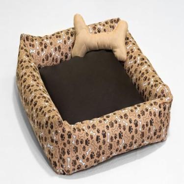 Imagem de Cama Quadrada para Pets com Almofada, Pequeno e Grande Porte, Tecido Gorgurinho Estampado (Marrom, Grande)