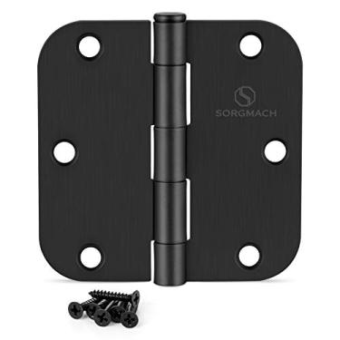 Imagem de SORGMACH Pacote com 24 dobradiças de porta de 8,5 cm, preto fosco, dobradiças interiores de 9,5 cm, raio de 1,5 cm, dobradiça de porta redonda de 8,5 cm, dobradiça de ferro de 8,5 cm x 8,5 cm