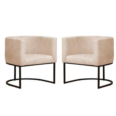 Imagem de Kit 2 Poltronas Reforçada Decorativa Sala Gabriela Base Ferro Preta Suede