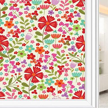 Imagem de Película de janela de privacidade de flores, textura de estilo floral, filme de vidro para sala de estar e escritório em casa, L90 x C 190 cm