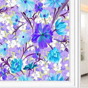 Imagem de Película de janela de privacidade de flores, textura de estilo floral, filme de vidro para sala de estar e escritório em casa, L90 x C 190 cm