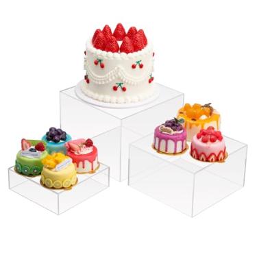 Imagem de Cliselda 3 Peças De Caixas Acrílico Transparente Para Exibição, Suportes Exibição Em Cubo Com Fundo Oco, Mesa Comida Buffet, Festa, Cupcake, Doces, Sobremesa