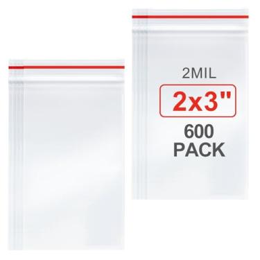 Imagem de Aubeco 600 peças de mini sacos de plástico de 5 x 7,6 cm, pequenos sacos com zíper resseláveis para pequenas empresas, armazenamento, presentes, doces, parafusos, joias, comprimidos diários