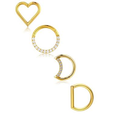 Imagem de Conjunto de anéis de septo em lágrima 316 de aço inoxidável articulado lua daith piercing joias segmento clicker torre confortável tragus cartilagem brinco de argola 16g, Metal, Aço