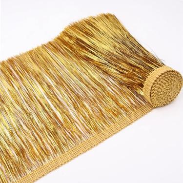 Imagem de Franja de alumínio de 20 cm de largura guarnição de franja de tinsel 4,8 metros guirlanda brilhante para fantasias, vestidos, cenário de cabine de fotos, decoração de festa (ouro AIETSYEI