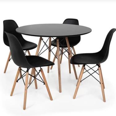 Imagem de Mesa Redonda 90cm Com 4 Cadeiras Eames Eiffel Pés De Madeira
