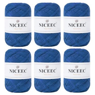 Imagem de NICEEC 6 novelos de fio de fita macia, ráfia fácil de crohcet, crochê e tricô, fio de fita de papel para embrulho de presente de artesanato faça você mesmo, comprimento total 1,76 oz×6/109yds×6 - azul