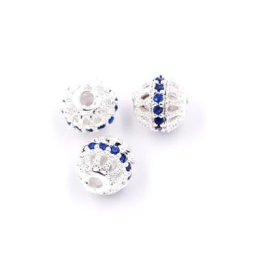Imagem de Malahill Contas pavimentadas de zircônia cúbica para fabricação de joias, 20 peças, 8 mm, prata-azul
