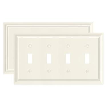 Imagem de Pacote com 2 placas de cobertura para interruptor de luz quádrupla, capas decorativas de amêndoa, placa de parede de fibra de bambu natural de 4 grupos para interruptor de luz e interruptor rotativo