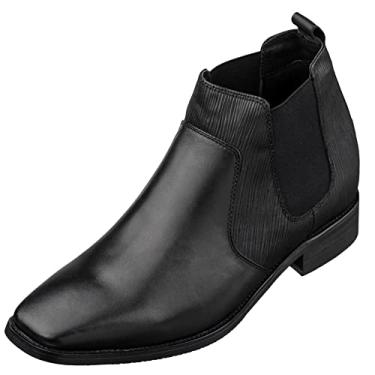 Imagem de CALTO Botas Chelsea masculinas invisíveis para aumento de altura - Botas Chelsea de couro premium pretas - 7 cm mais alto - T54021 - Tamanho 10 D D D (M) EUA