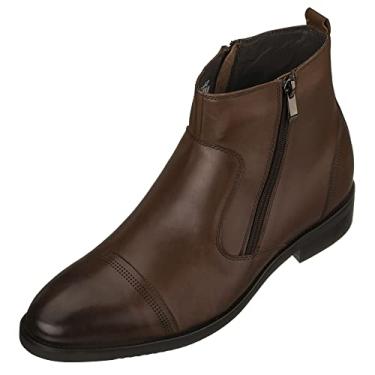Imagem de CALTO Bota masculina invisível para aumento de altura - couro marrom escuro premium leve com zíper - 7 cm mais alto - S28002 - Tamanho 11 D D (M) EUA
