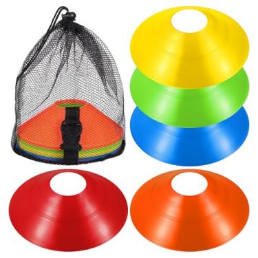 Imagem de Toyvian Cones de disco, cones de futebol de agilidade com bolsa de transporte, cones de futebol para treinamento esportivo, futebol, basquete, equipamento de treino, 5 cores (pacote com 30)