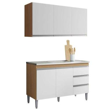 Imagem de Kit Armário Aéreo E Balcão De Pia Sem Tampo 120 Cm Adriana Amêndoa/bra