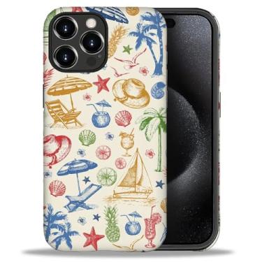 Imagem de ZHEGAILIAN Capa compatível com iPhone 16 Pro Max, capa rígida híbrida de 2 camadas para meninas, meninos, mulheres, homens, elementos de charme de praia de verão