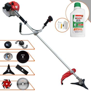 Imagem de Cortador de Grama Completa À Gasolina Anmax CG520P Motor 2 Tempos 52cc 2,2HP Alta Performance Com Carretel Nylon + Kit 7 Opções de Corte + ÓLEO STIHL