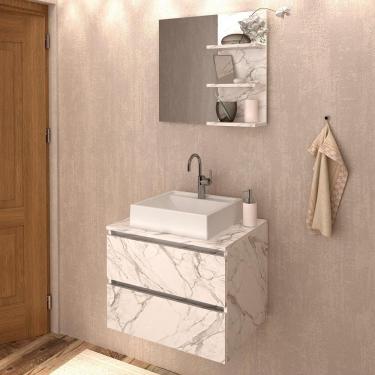 Imagem de Conjunto Para Banheiro Com Cuba E Espelho Marmore Branco