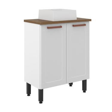 Imagem de Gabinete Balcão Banheiro Com Pia 2 Portas Prateleira Branco