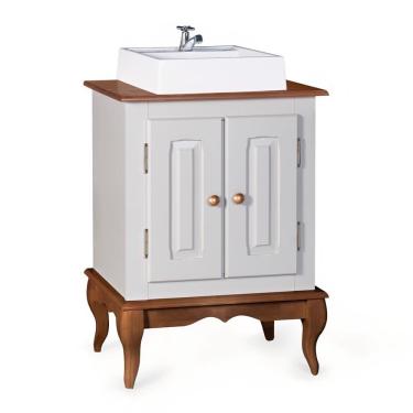 Imagem de Gabinete para Banheiro 2 Portas com Cuba Dália 3057 - Off White/Imbuia Glazer